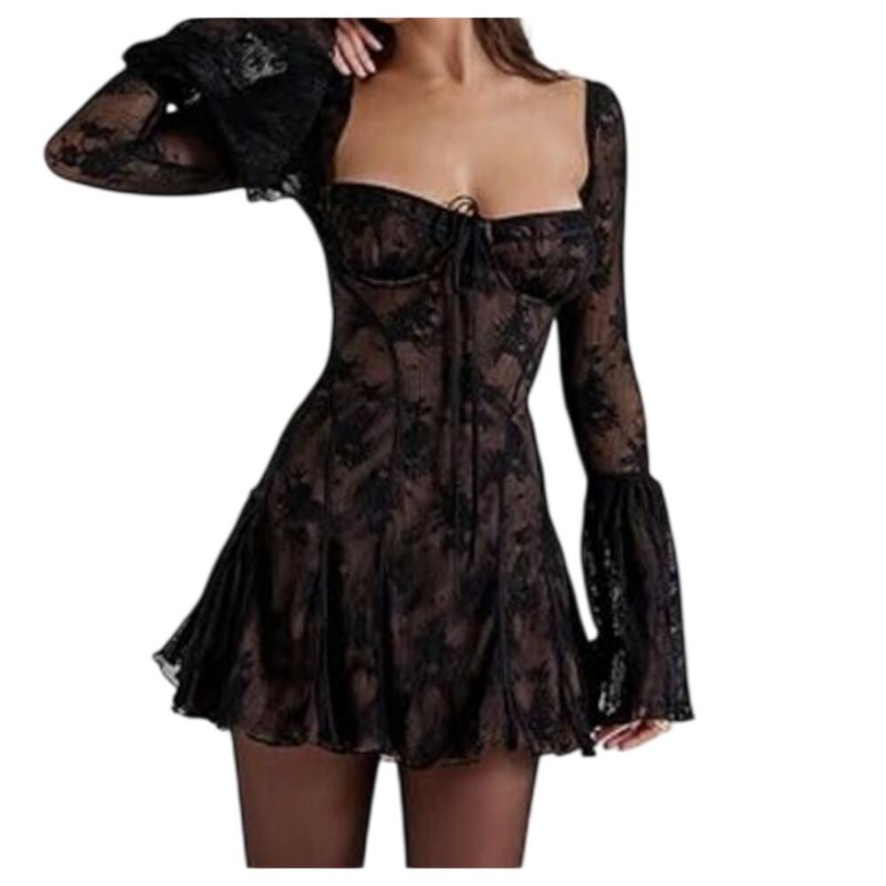 Boutique Lace Corset Long Sleeve Mini Dress M